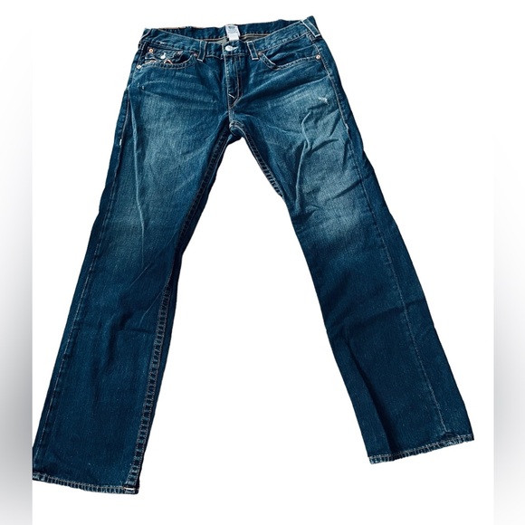 True Religion Men’s Ricky Rope Stitch Distressed Straight Leg Urban Denim Jeans - Picture 2 of 12